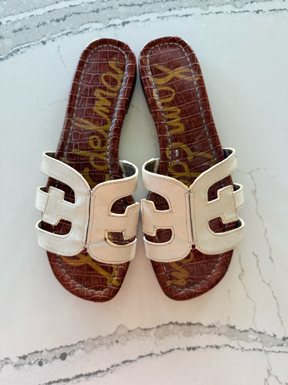 Sam Edelman White Leather Slide Sandals